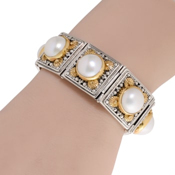 Konstantino Aphrodite Sterling Silver and 18k Yellow Gold Pearl Cuff Bracelet