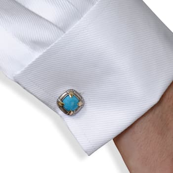Konstantino Heonos 18K Yellow Gold and Sterling Silver and Turquoise Cufflinks