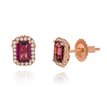 Suzanne Kalan 14K Rose Gold Diamond and Rhodolite Stud Earrings