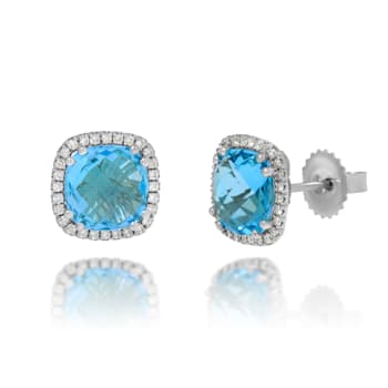 Suzanne Kalan 14K White Gold Diamond 0.28ctw and Swiss Blue Topaz Earrings