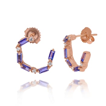 Suzanne Kalan 14K Rose Gold Diamond and Iolite Hoop Earrings