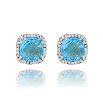 Suzanne Kalan 14K White Gold Diamond 0.28ctw and Swiss Blue Topaz Earrings