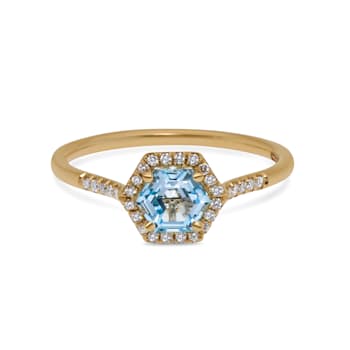 Suzanne Kalan 14K Yellow Gold Diamond and Blue Topaz Ring sz 6.25