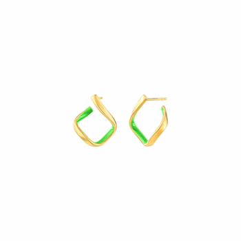 Square Earrings with Neon Green Enamel