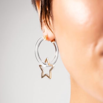 Lucite Star Charm Hoop Earrings in Clear