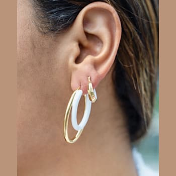 Double Oval Hoops with White Enamel