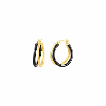 Double Hoop Earrings with Black Enamel