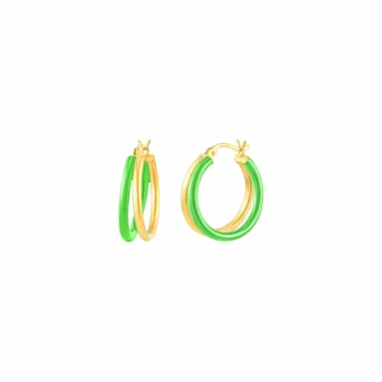 Double Hoop Earrings with Neon Green Enamel
