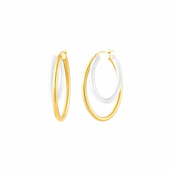 Double Oval Hoops with White Enamel