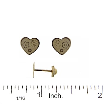 18K Yellow Gold Satin Heart Screwback Earrings