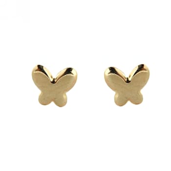 18K Solid Yellow Gold Polished Butterfly Post Earrings