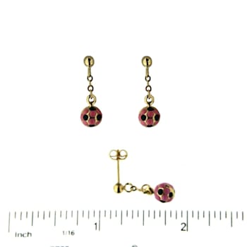 18K Yellow Gold Pink Soccer Dangle Earrings