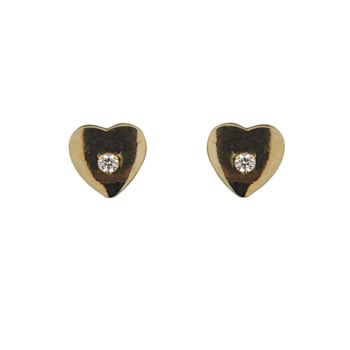 18K Yellow Gold Heart With Cubic Zirconia Center Covered Screwback Earrings