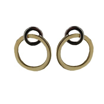 18K Solid Two Tone Gold Circles Dangle Post Earrings