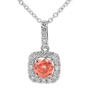 1 1/2 Ct. T.W. Pink and White Lab Grown Diamond Halo 14K White Gold Pendant