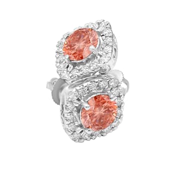 2.00 Ct. T.W. Pink And White Lab Grown Diamond Halo 14K White Gold Earrings
