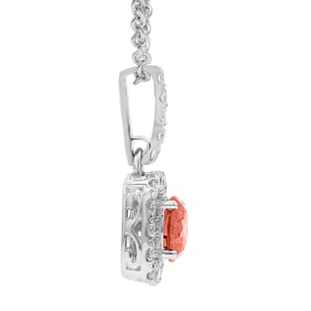 1 1/2 Ct. T.W. Pink and White Lab Grown Diamond Halo 14K White Gold Pendant
