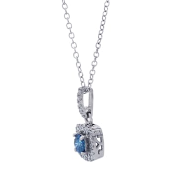 1/2 Ct. T.W. Blue and White Lab Grown Diamond Halo 14K White Gold Pendant