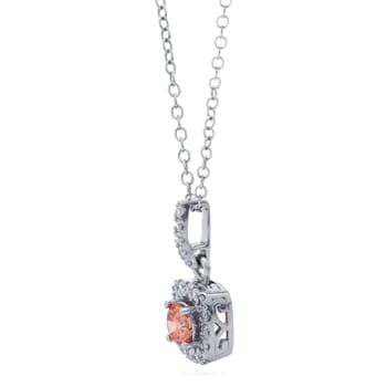 1/2 Ct. T.W. Orange and White Lab Grown Diamond Halo 14K White Gold Pendant