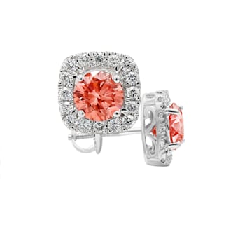 2.00 Ct. T.W. Pink And White Lab Grown Diamond Halo 14K White Gold Earrings