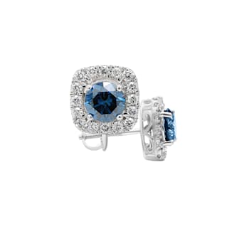 2.00 Ct. T.W. Blue And White Lab Grown Diamond Halo 14K White Gold Earrings