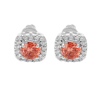 2.00 Ct. T.W. Pink And White Lab Grown Diamond Halo 14K White Gold Earrings