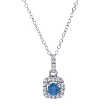 1/2 Ct. T.W. Blue and White Lab Grown Diamond Halo 14K White Gold Pendant