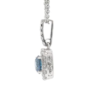 1 1/2 Ct. T.W. Blue and White Lab Grown Diamond Halo 14K White Gold Pendant