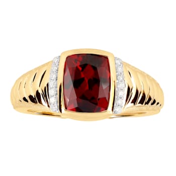 Red Garnet and Diamond 10K Yellow Gold Gents Ring 3.27 ctw