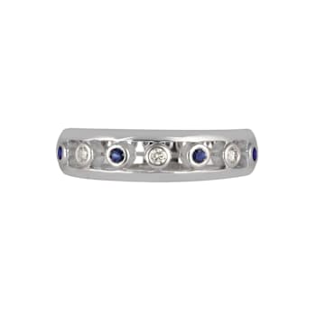 Blue Sapphire and Diamond 18K White Gold Unisex Ring