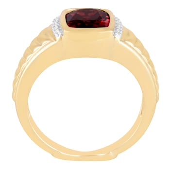 Red Garnet and Diamond 10K Yellow Gold Gents Ring 3.27 ctw