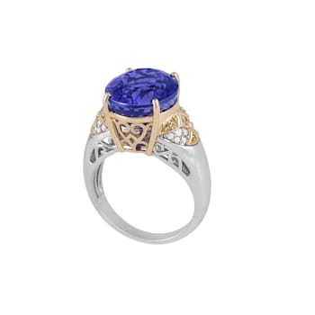 Tanzanite and Diamond 18K Two Tone Gold Ring 11.17 ctw
