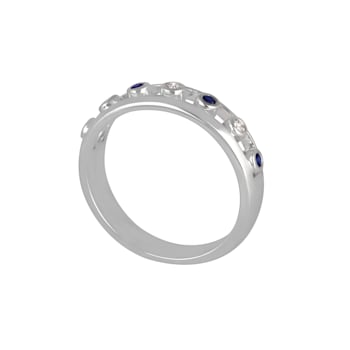 Blue Sapphire and Diamond 18K White Gold Unisex Ring