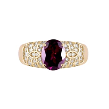 Purple Garnet and White DIamond 18K Yellow Gold Ring 3.18 ctw