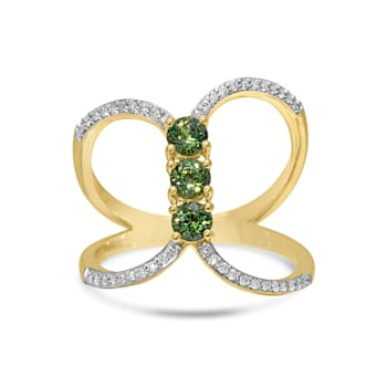 Green Prosperity Demantoid 18K Yellow Gold 3-stone Ring 0.77ctw