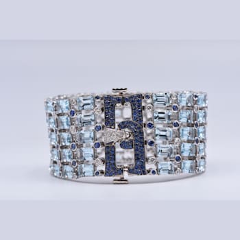 18K White Gold Sapphire, Blue Topaz, And White Diamond Bracelet 88.09ctw
