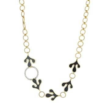 18K Yellow Gold White Diamond Necklace With Black Ceramic Elements .84ctw