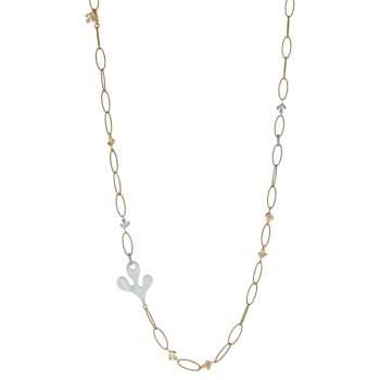 18K Rose Gold White Diamond Necklace With White Ceramic Elements .76ctw