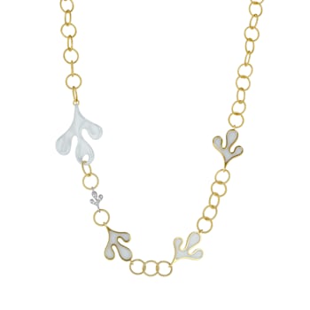 18K Yellow Gold White Diamond Necklace With White Ceramic Elements .27ctw