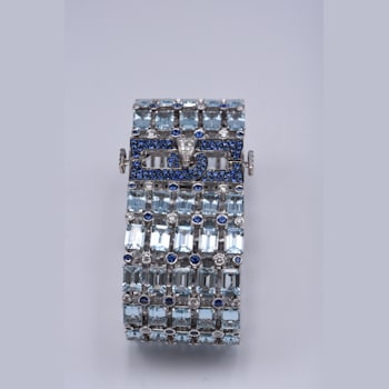 18K White Gold Sapphire, Blue Topaz, And White Diamond Bracelet 88.09ctw