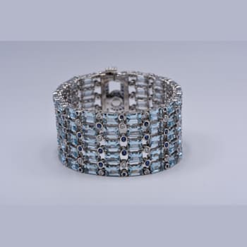 18K White Gold Sapphire, Blue Topaz, And White Diamond Bracelet 88.09ctw