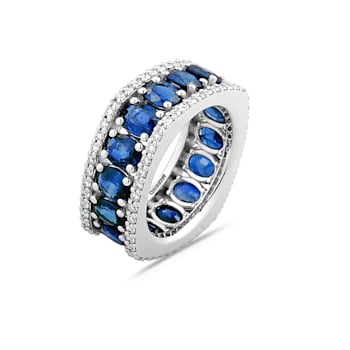 18K White Gold Sapphire And White Diamond Ring 7.68ctw