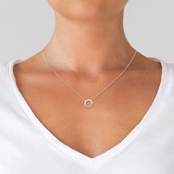 Open Circle Necklace in 10k White Gold 1/10ct  (I-J Color, I3 Clarity),
17 inch