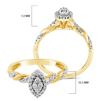 10K Yellow Gold Diamond Marquise Halo & Serpentine Twist Ring 1/5 ct
(I-J Color, I2-I3 Clarity)