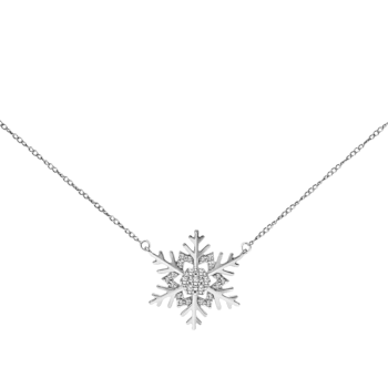 Diamond Snowflake Necklace Winter Snow Holiday in Silver 1/10ct (I-J
Color, I3 Clarity), 17 inch