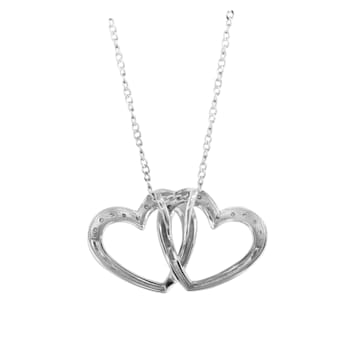 Sterling Silver 1/10 Ctw Interlocked Heart Diamond Pendant Necklace
(I-J, I3), 18 inch