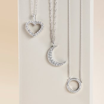 Diamond Crescent Moon Necklace in Sterling Silver 1/10ct (I-J Color, I3
Clarity), 18 inch