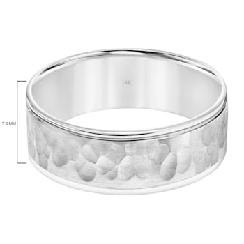 14K White Gold 7.5MM Flat  Round Edge Hammered Finish Wedding Band by
Brilliant Expressions