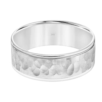 14K White Gold 7.5MM Flat  Round Edge Hammered Finish Wedding Band by
Brilliant Expressions