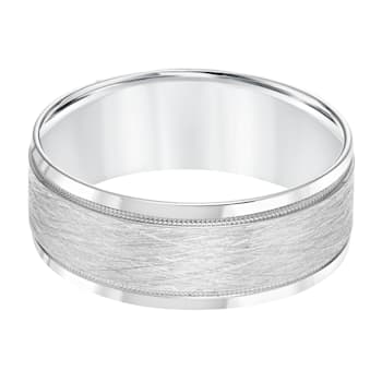 14K White Gold 8MM Round Edge Wire Finish Wedding Band by Brilliant Expressions